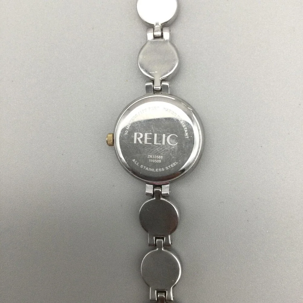 Relic Women Watch 21mm White Dial Two Tone ZR33588 Steel New Battery 7.5